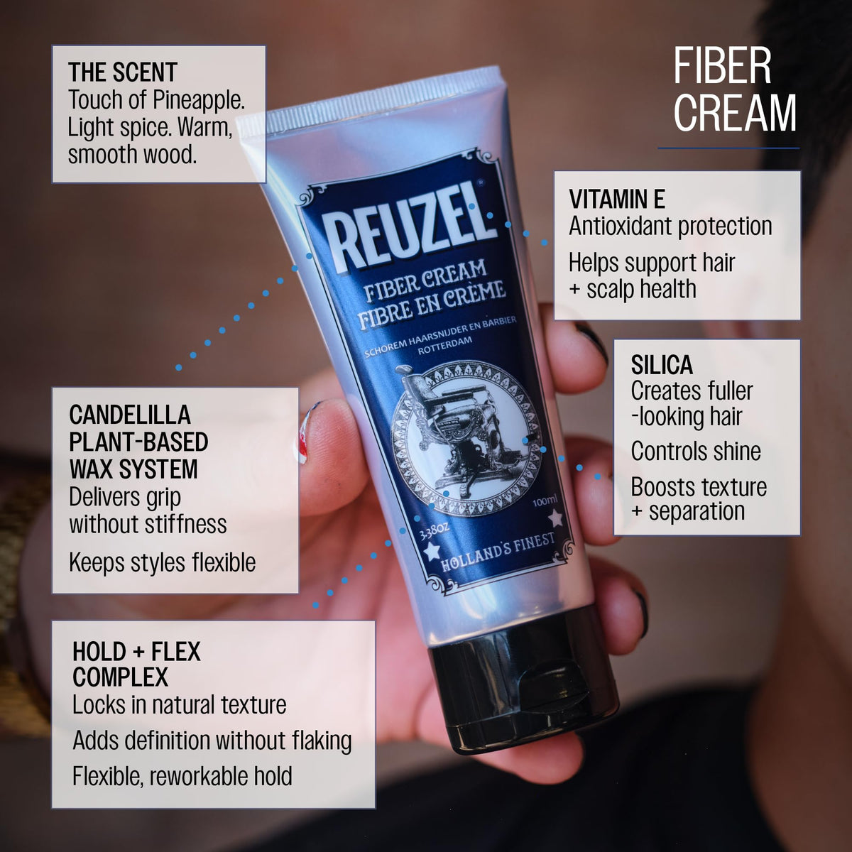 REUZEL tube beside ruler to show 3.38 oz scale and travel-friendly size benefit