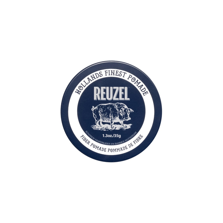 REUZEL front can view showing label and size, highlights easy grip and brand trust