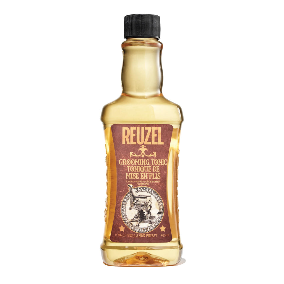 REUZEL front bottle shot showing grooming tonic and clear branding for easy identification