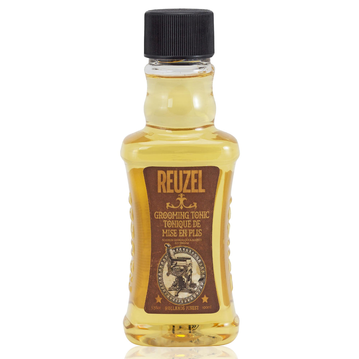 REUZEL grooming tonic front bottle showing label and 3.38 oz size, easy styling benefit