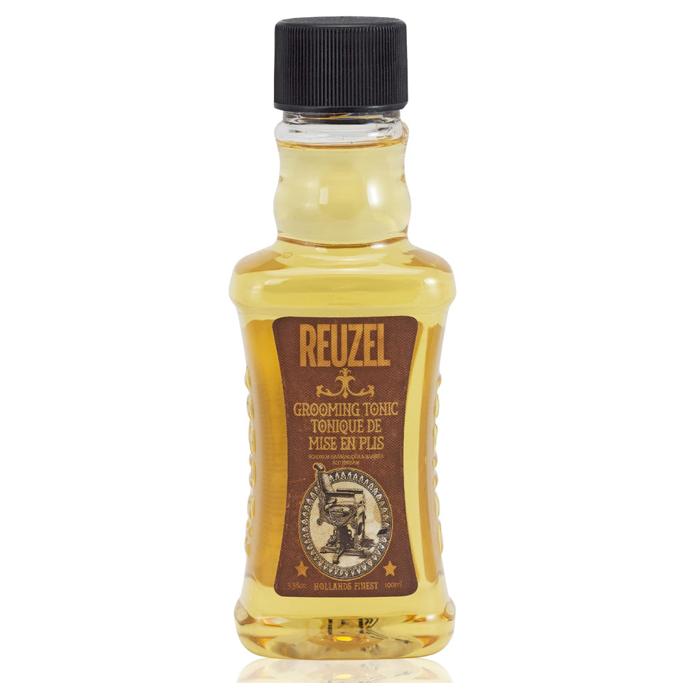 REUZEL grooming tonic front bottle showing label and 3.38 oz size, easy styling benefit