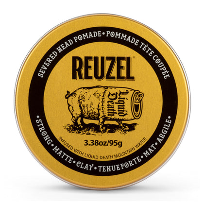REUZEL Severed Head front jar showing branding and size, clear product identity