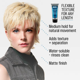 REUZEL styled short hair side view showing matte texture and volume benefit