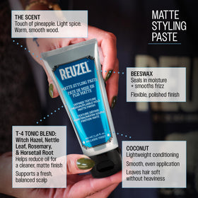 REUZEL ingredient label close-up showing water-soluble and moisturizing benefits