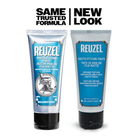 REUZEL paste in barbershop scene showing real-use styling and natural finish benefit