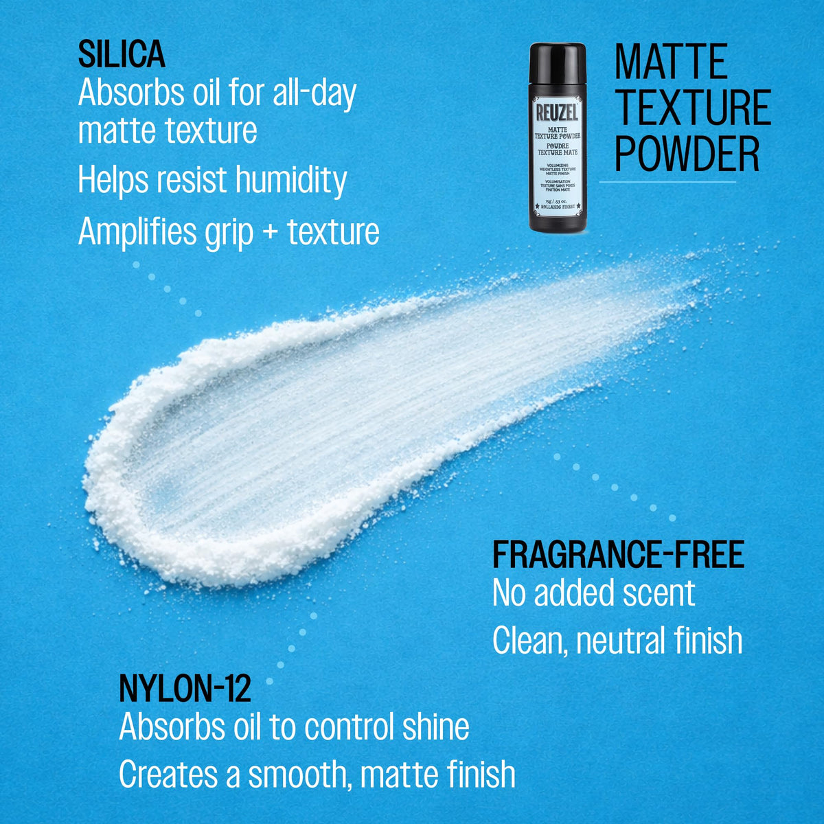 REUZEL powder in hand being sprinkled into roots to create instant lift and separation