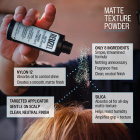 REUZEL powder on bathroom counter in grooming setup suggesting daily styling convenience