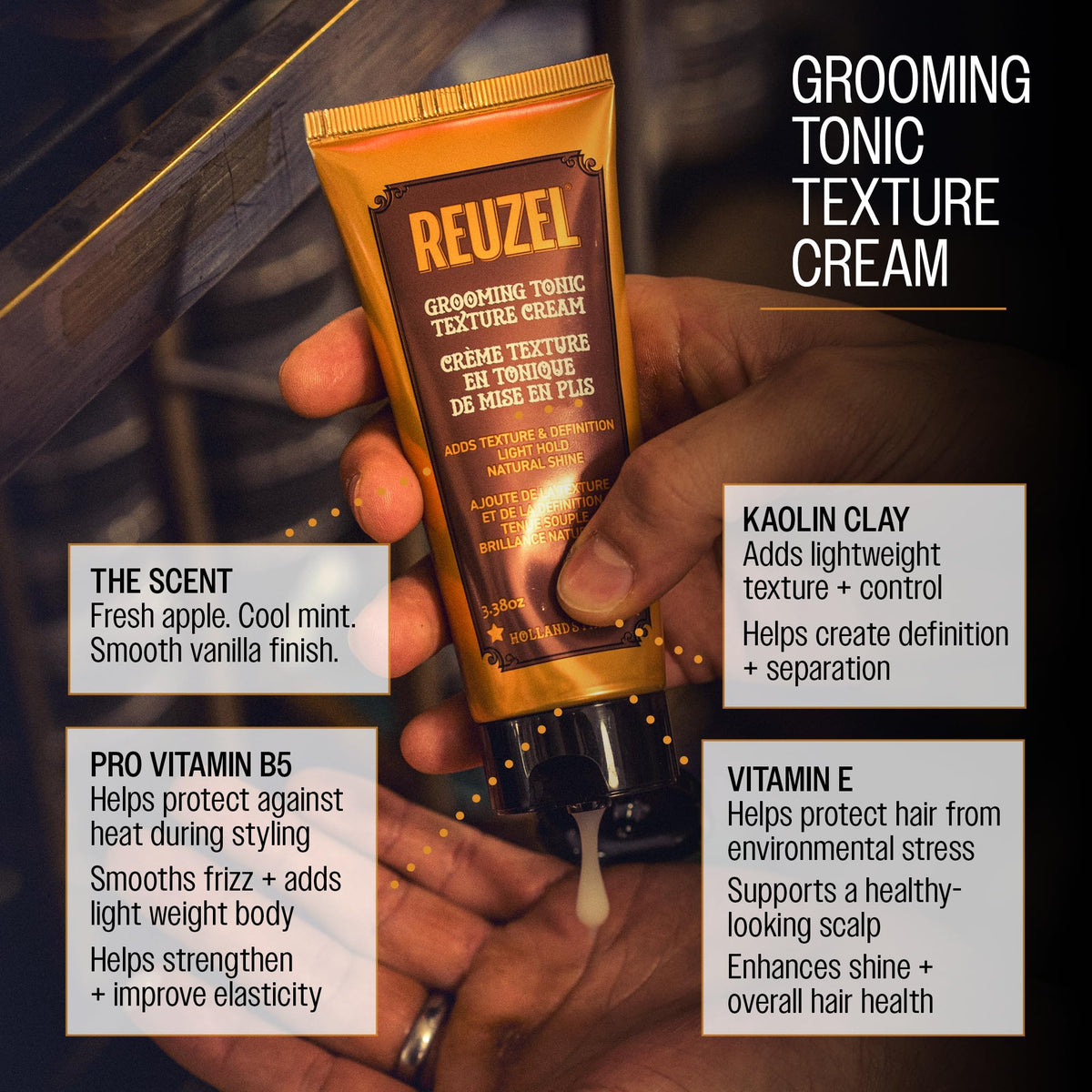 REUZEL applied to towel-dried hair adding natural texture and separation