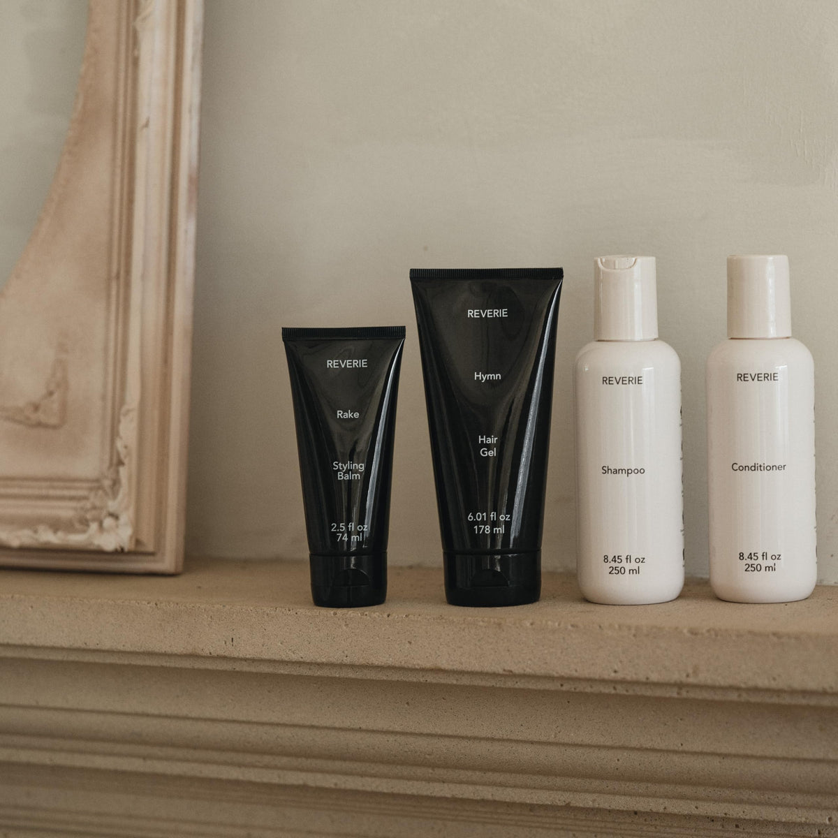 REVERIE on a bathroom shelf lifestyle image suggesting daily use