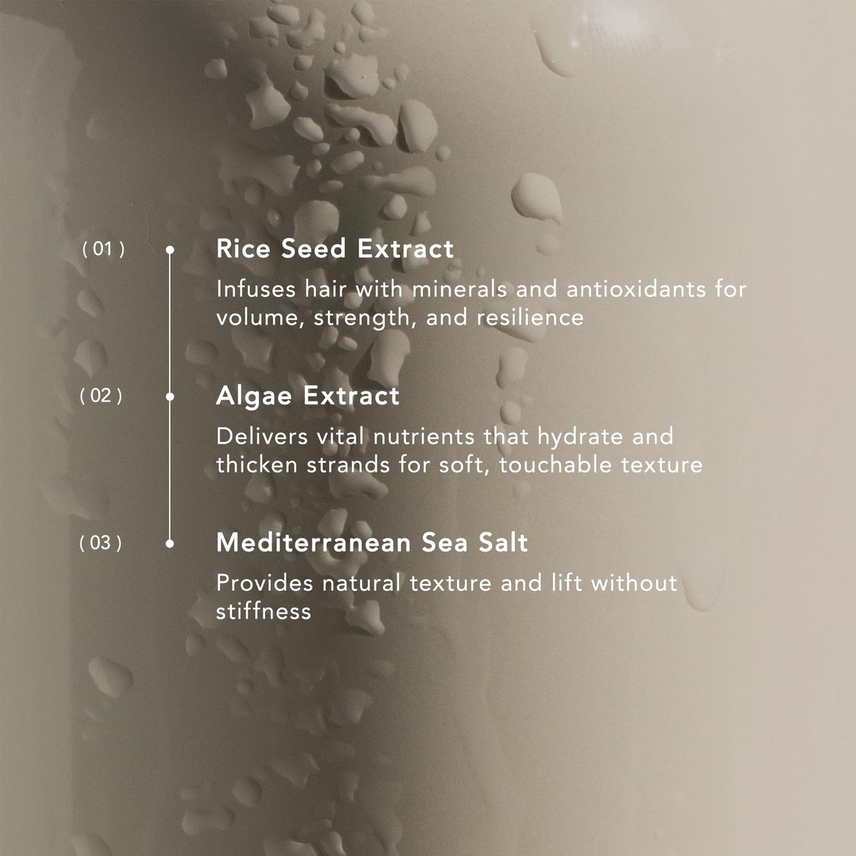 REVERIE texture close-up showing lightweight sea-salt finish and shine
