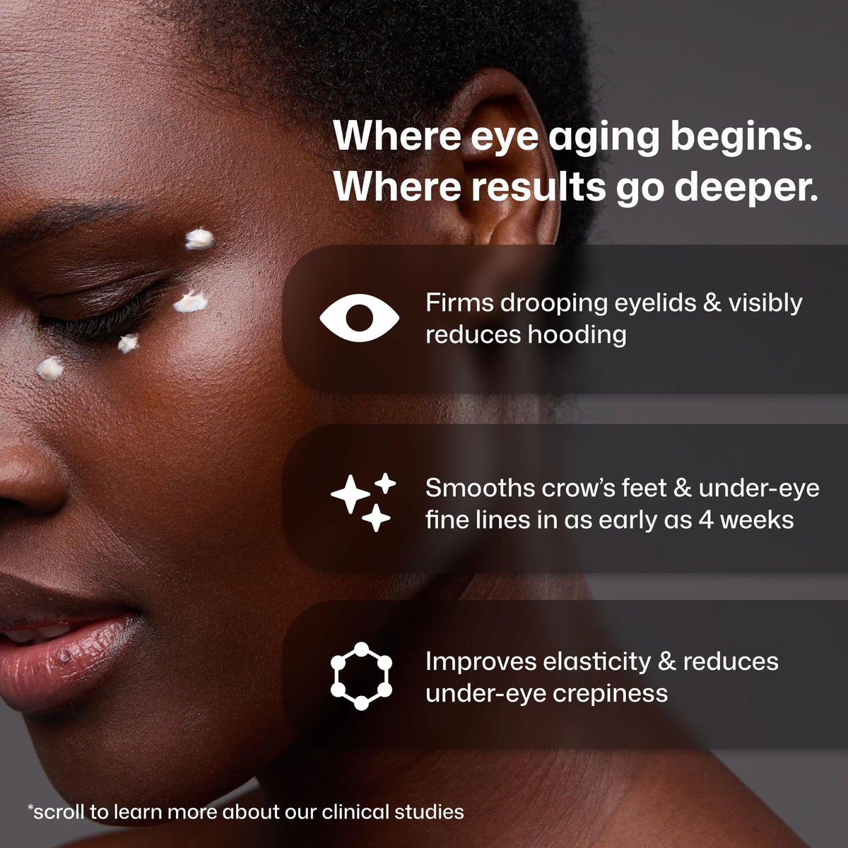 Revision Skincare being applied around eye area demonstrating gentle patting and absorption