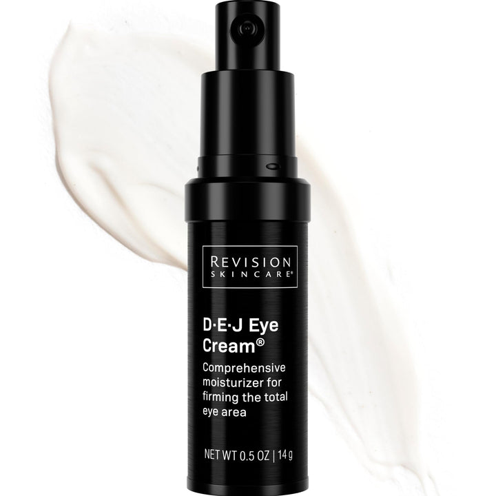 Revision Skincare D·E·J Eye Cream® front jar showing sleek packaging and immediate product benefit
