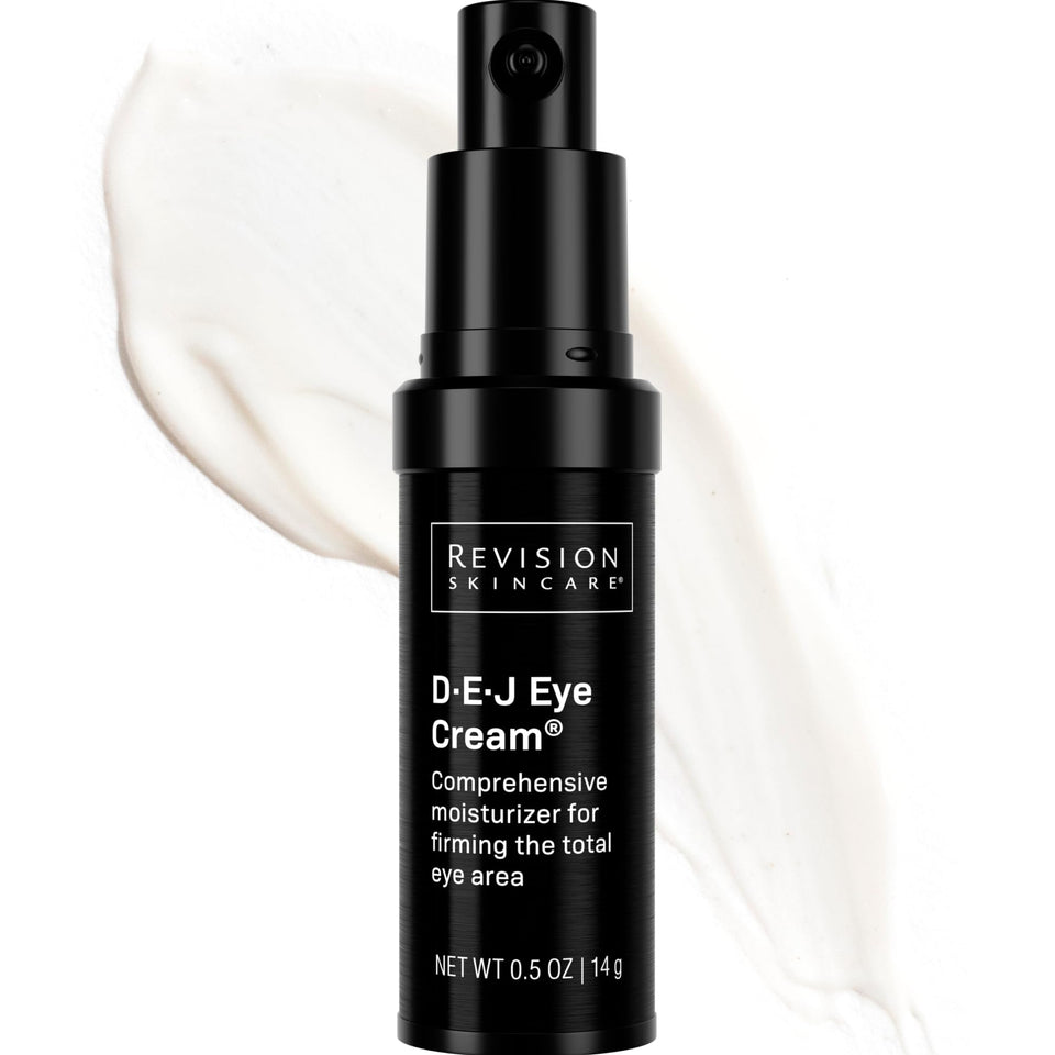 Revision Skincare D·E·J Eye Cream® front jar showing sleek packaging and immediate product benefit