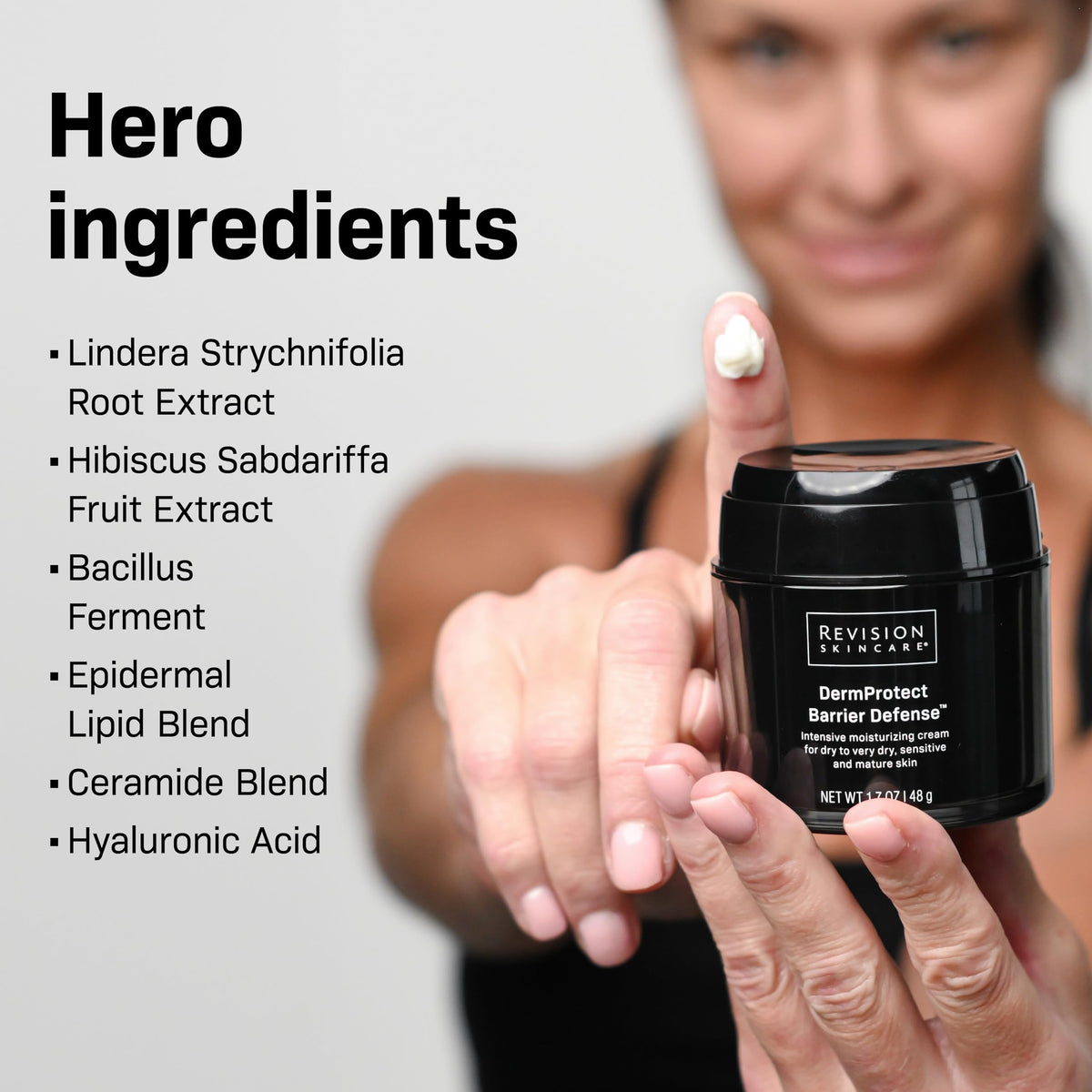 Revision Skincare jar beside coin showing 1.7 oz scale for travel-friendly benefit