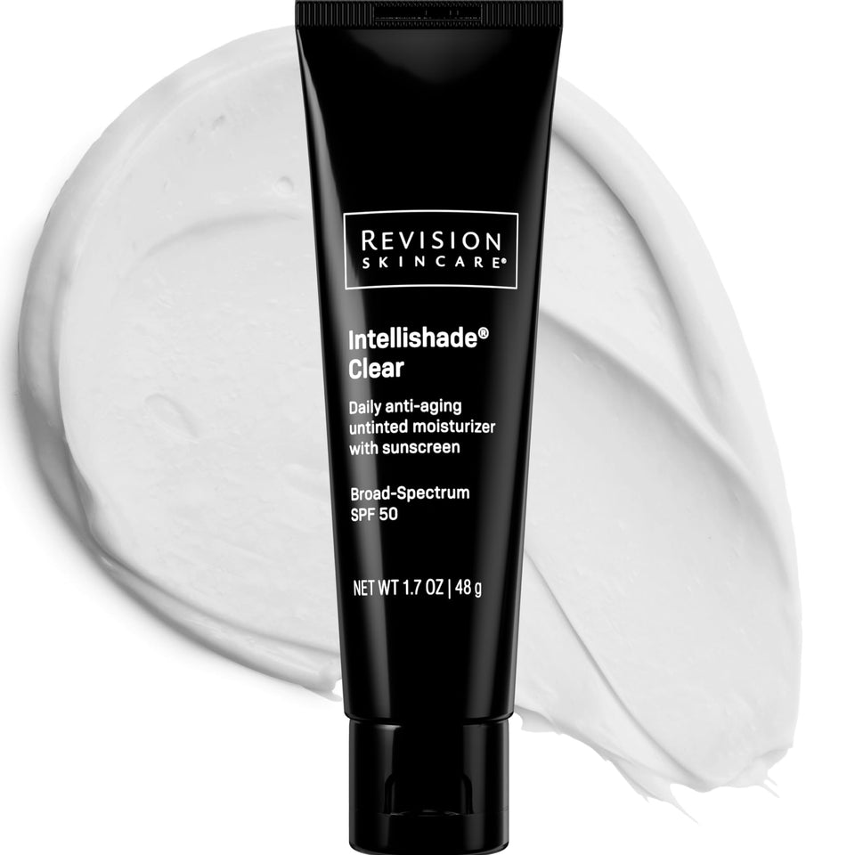 Revision Skincare front tube showing product packaging and SPF 50 benefits