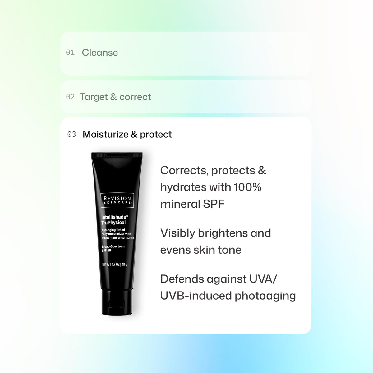 Revision Skincare on a vanity suggesting daily routine and skin protection