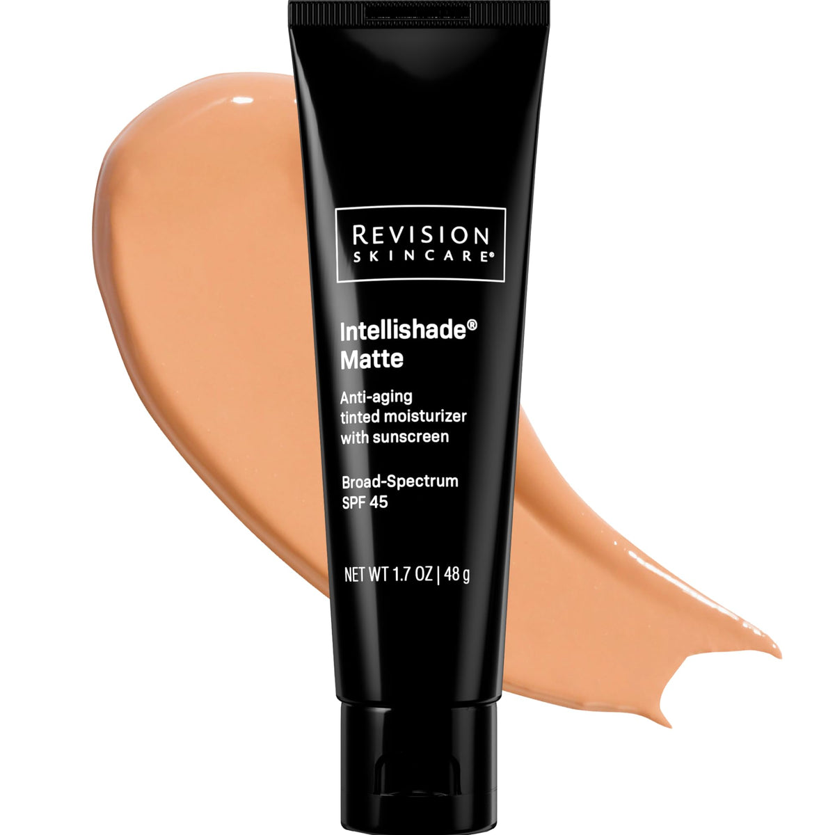 Revision Skincare front tube showing product branding and matte finish benefit