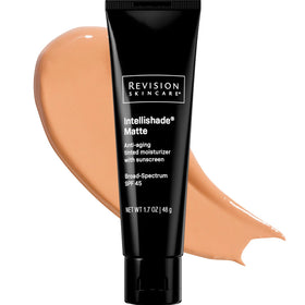Revision Skincare front tube showing product branding and matte finish benefit