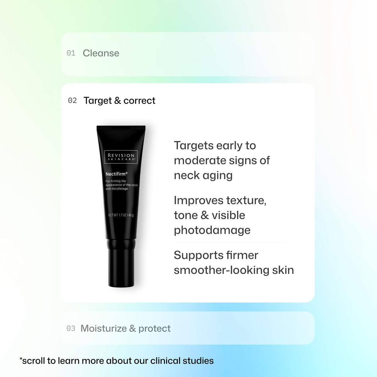 Revision Skincare Nectifirm label and ingredients emphasizes clinical formulation benefit
