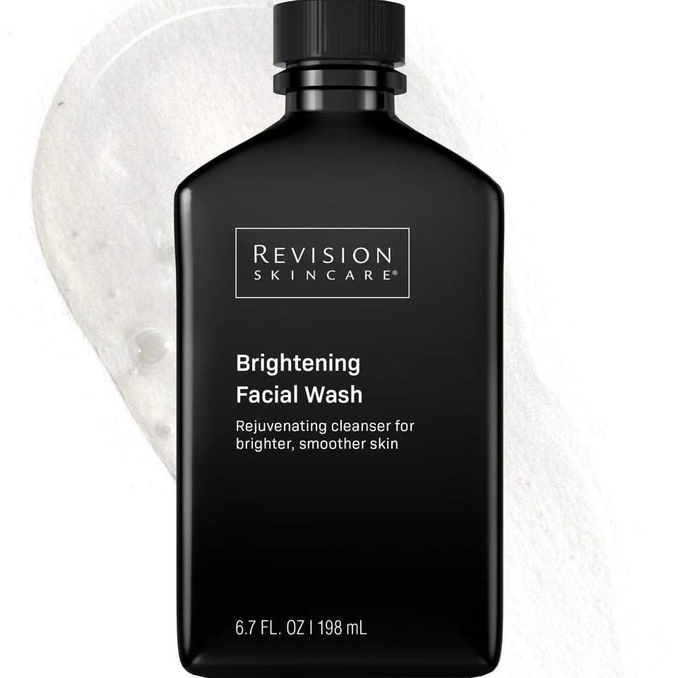 Revision Skincare front packaging showing brightening facial wash and benefits