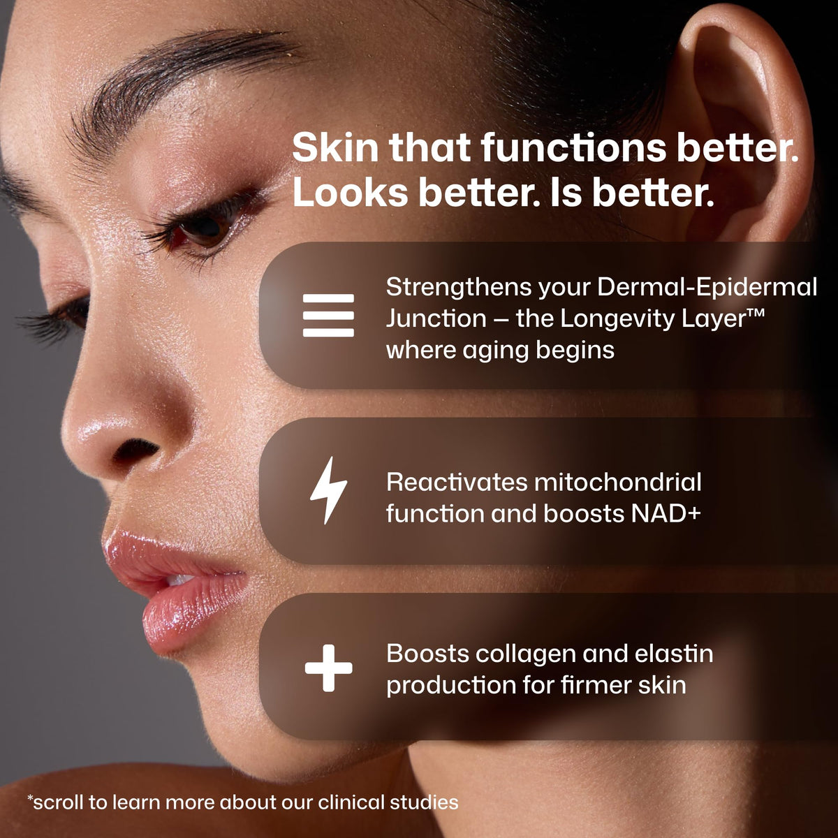 Revision Skincare hand applying serum to face illustrating easy layering and quick absorbency