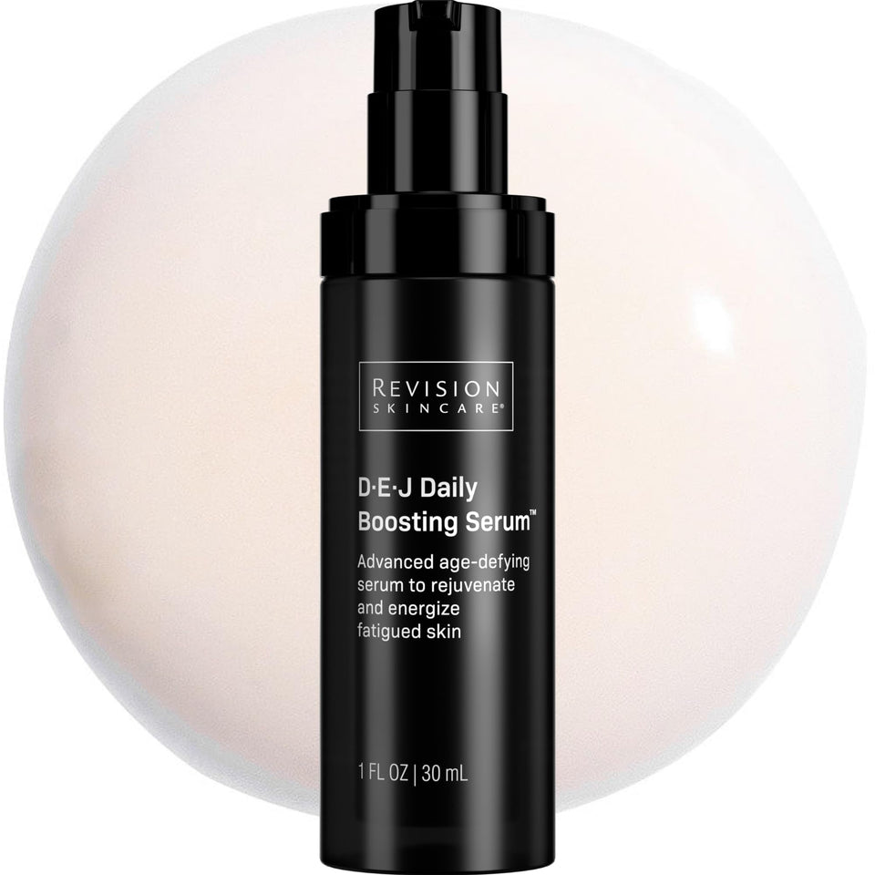Revision Skincare D·E·J front packaging showing bottle and branding for confident use