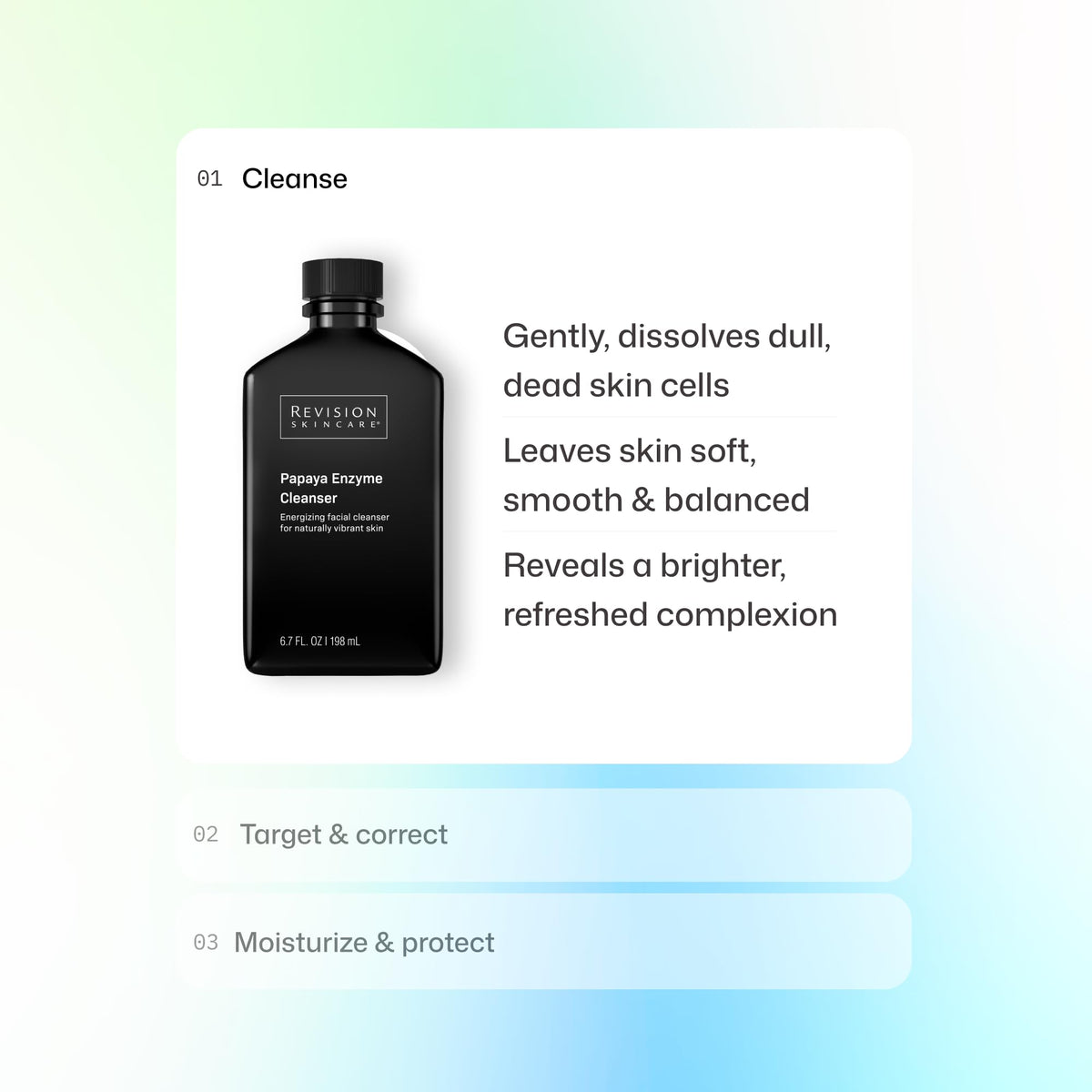 Revision Skincare cap and label detail, emphasizes ingredient transparency and product information