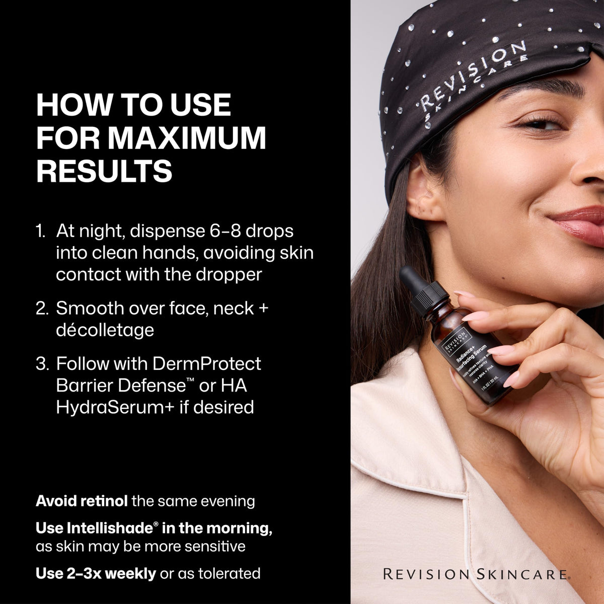 Revision Skincare illustrative before-and-after comparison showing refined texture