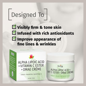 Reviva Labs ingredient display with DMAE and antioxidants for skin tone