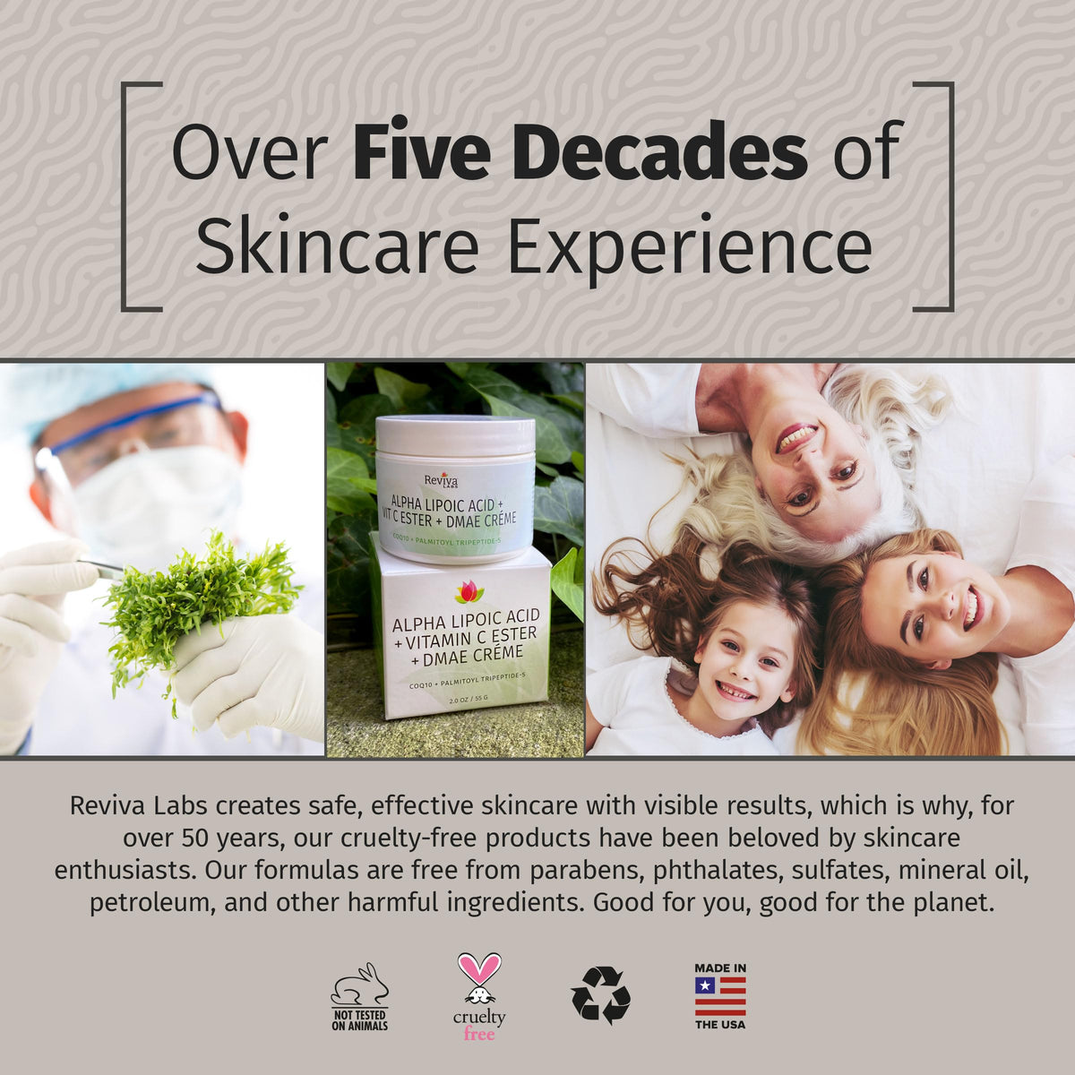 Reviva Labs cream on bathroom counter in lifestyle scene for daily use
