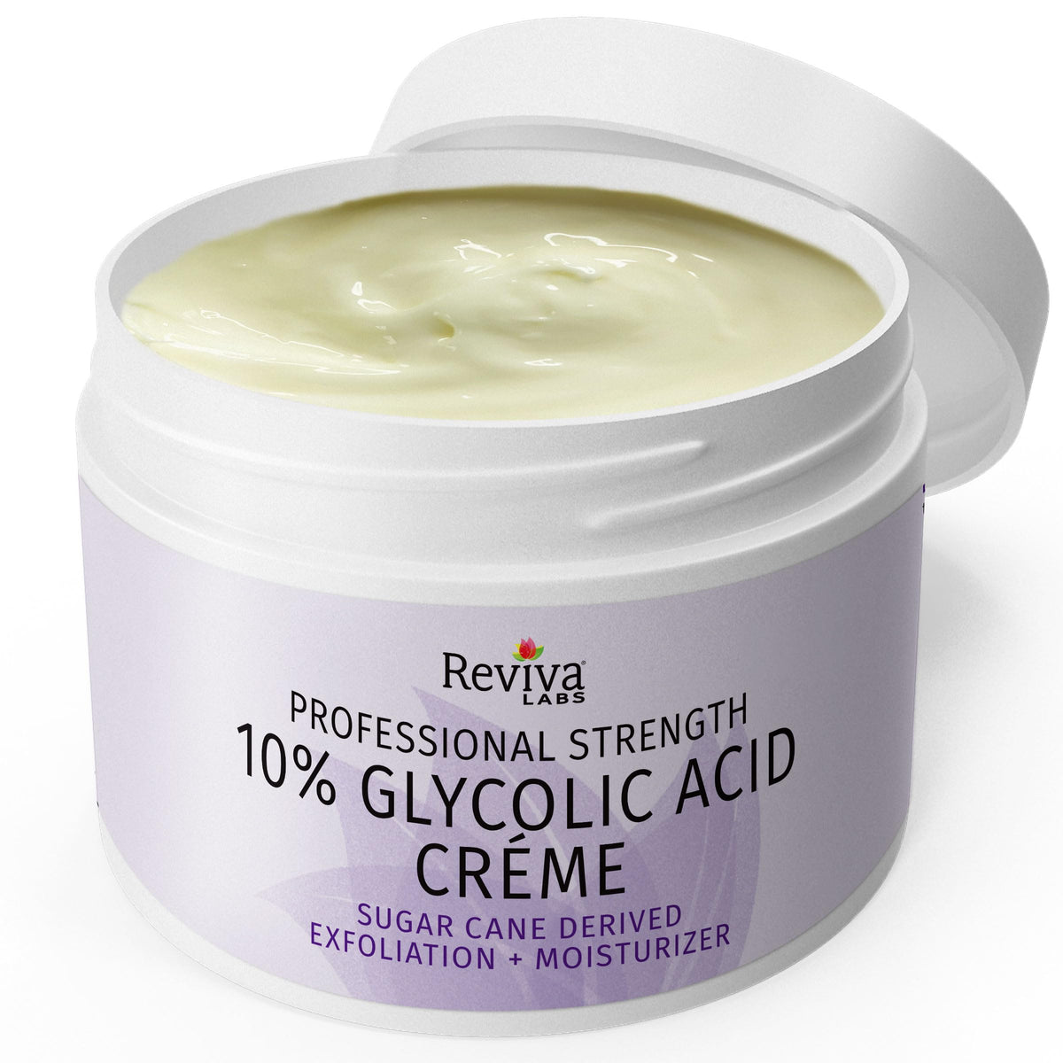 Reviva Labs open jar revealing smooth crème texture and moisturizing consistency