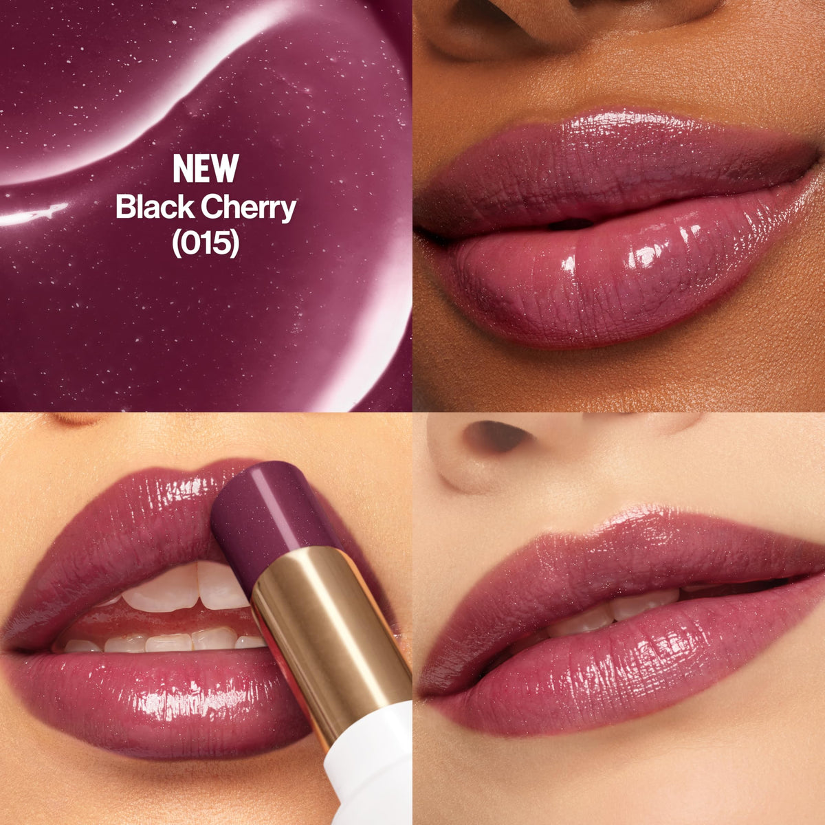 REVLON Black Cherry balm stick with cap off showing creamy applicator and smooth glide