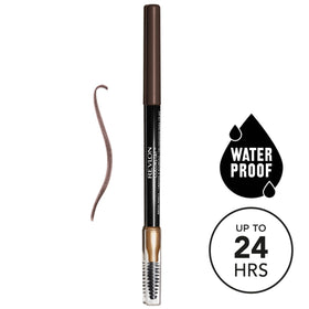 Revlon pencil held in hand demonstrates travel size and easy on-the-go application benefit