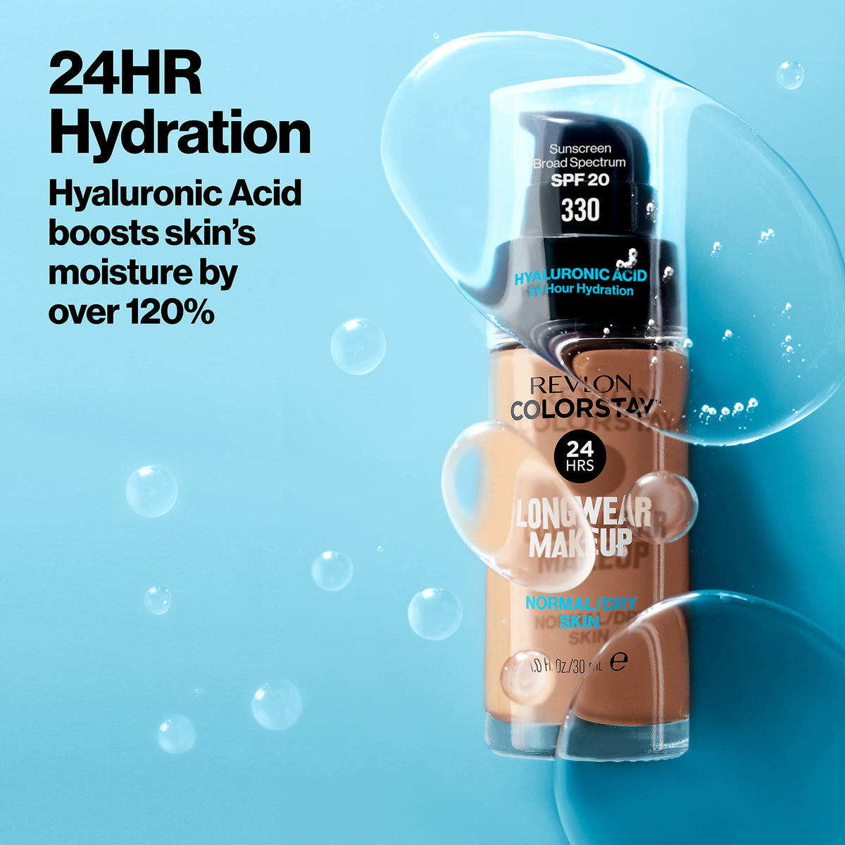Revlon ColorStay bottle next to hand for size and scale reference