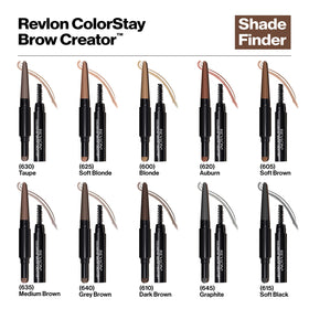 Revlon ColorStay Brow Creator alongside a hand for scale showing travel-friendly size