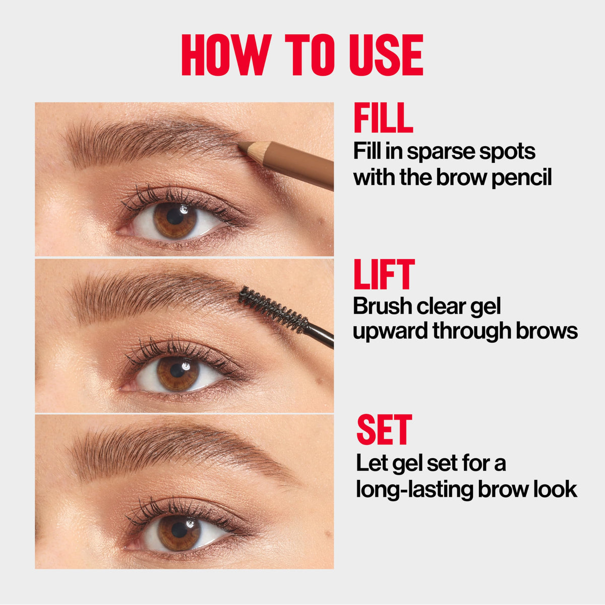 Revlon before and after brows demonstrating increased density and shape