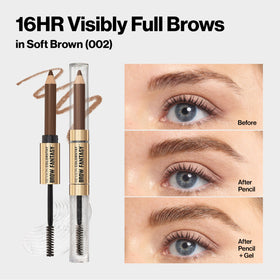 Revlon brow pencil held in hand to show compact size and portability