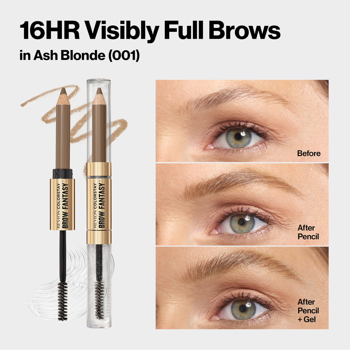 Revlon brow pencil in hand for scale, travel-friendly and compact benefit