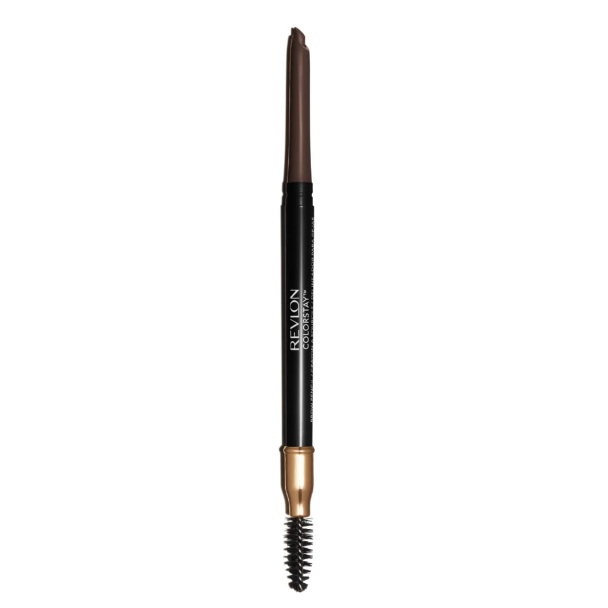 Revlon ColorStay brow pencil front view shows packaging and slim profile benefit precision