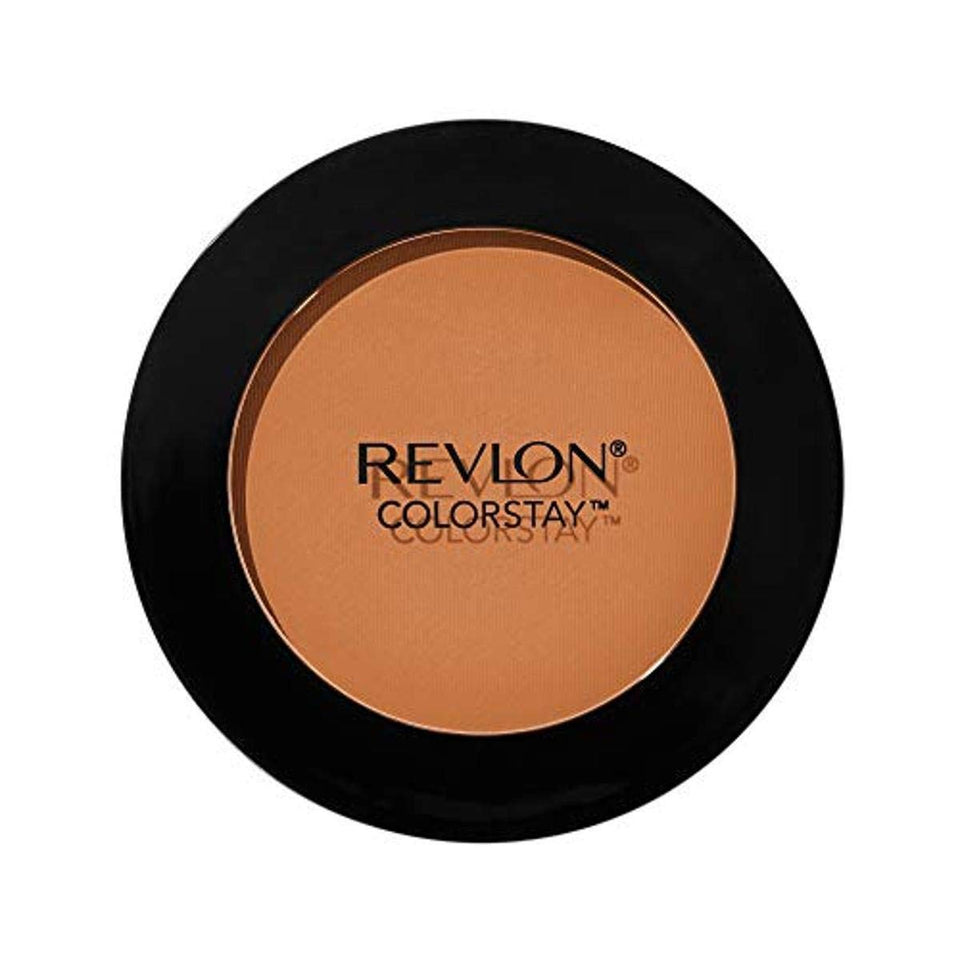 Revlon ColorStay compact front view showing Cappuccino shade and sleek case benefit: convenient carry