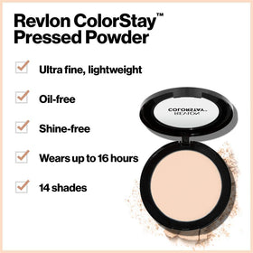 Revlon ColorStay compact opened to reveal powder and puff for easy on-the-go application benefit