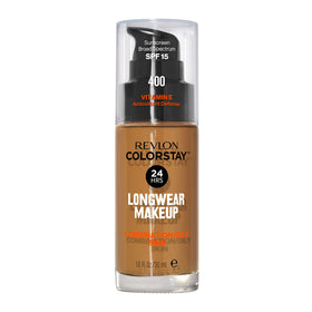Revlon front bottle showing label and shade 400 Caramel, easy identification benefit