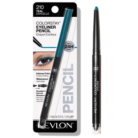 Revlon ColorStay front packaging showing teal pencil and benefits