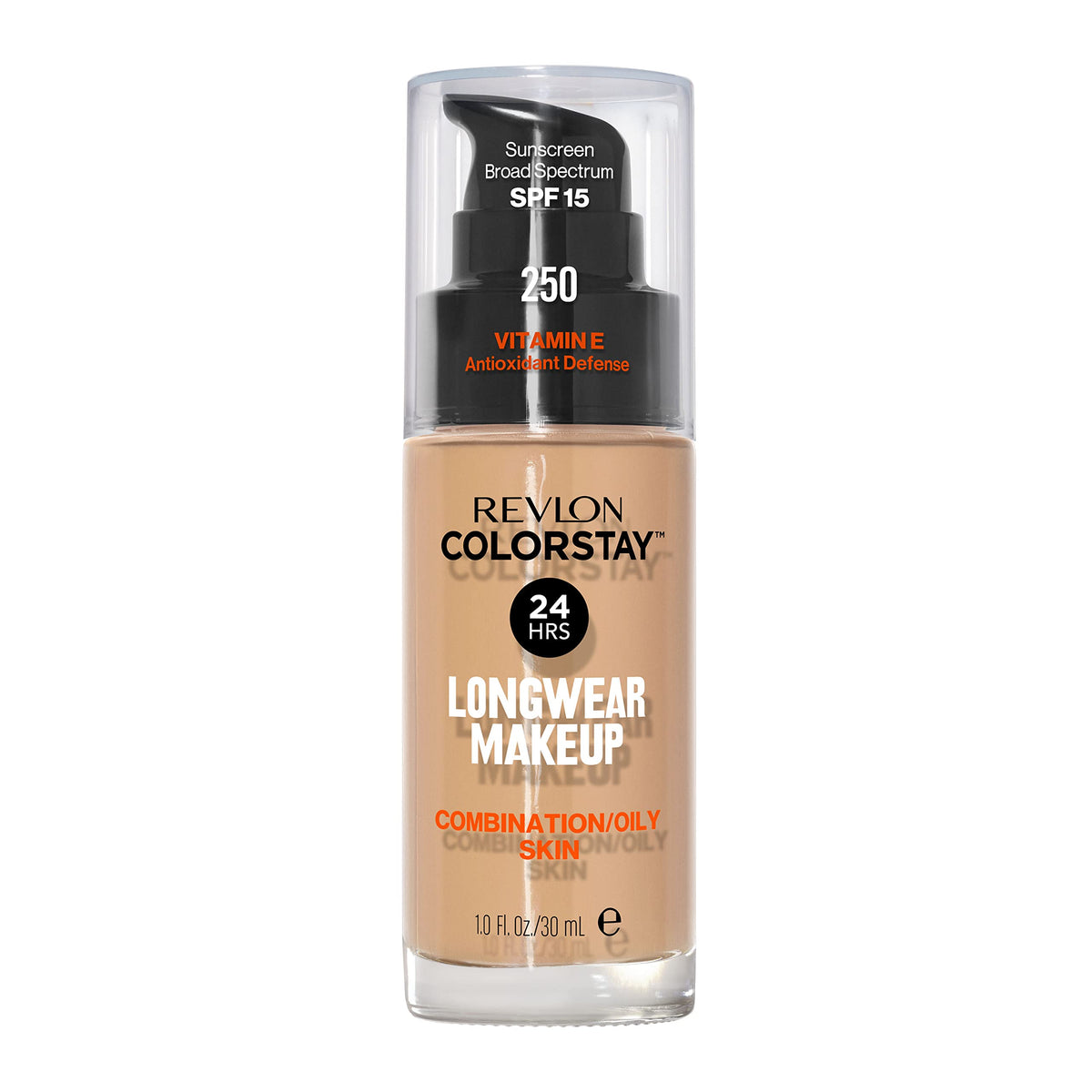 Revlon front packaging showing bottle and label, benefit long-wear coverage