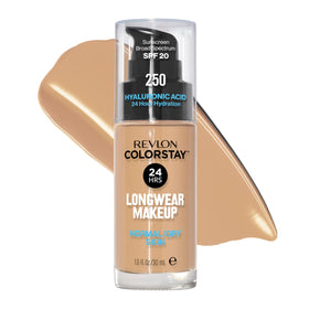 Revlon ColorStay front packaging showing shade 250 Fresh Beige and SPF 20 benefit