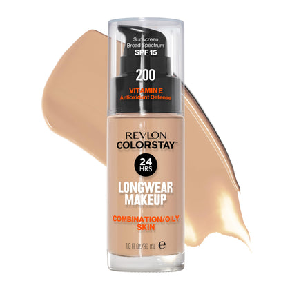 Revlon ColorStay front packaging showing shade 200 Nude and bottle benefits