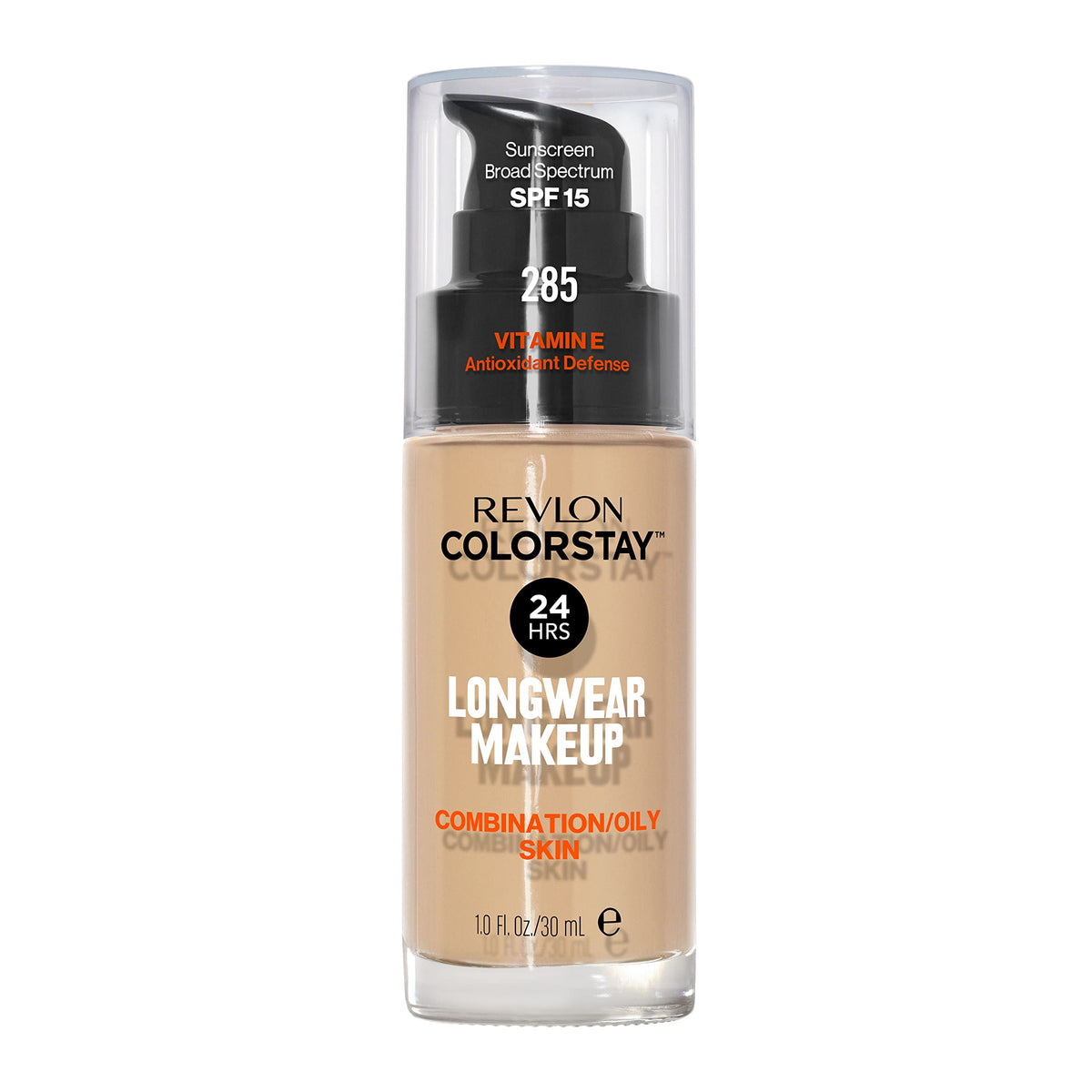 Revlon bottle front packaging showing label and shade for long-wear benefit