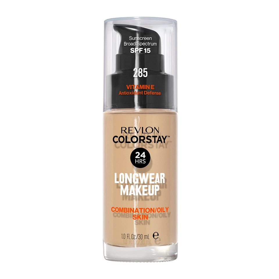 Revlon bottle front packaging showing label and shade for long-wear benefit