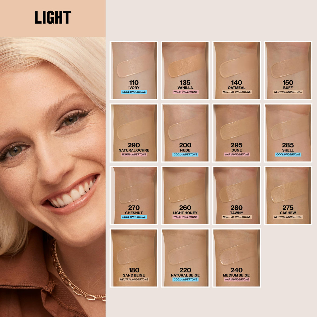 Revlon ColorStay ingredient callout featuring Vitamin E and multi-mineral powders benefits