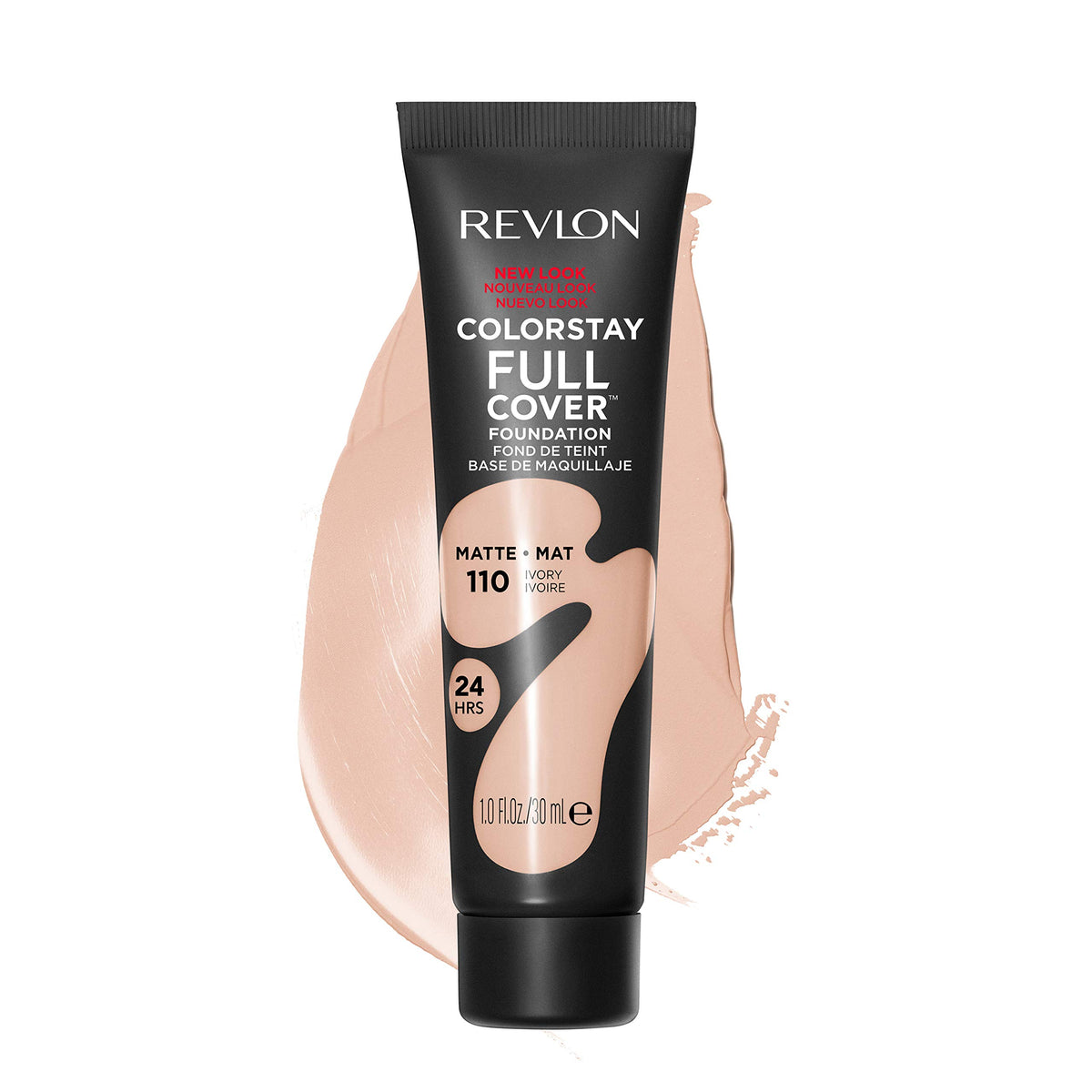 Revlon ColorStay front tube showing Ivory 110 and compact packaging benefit